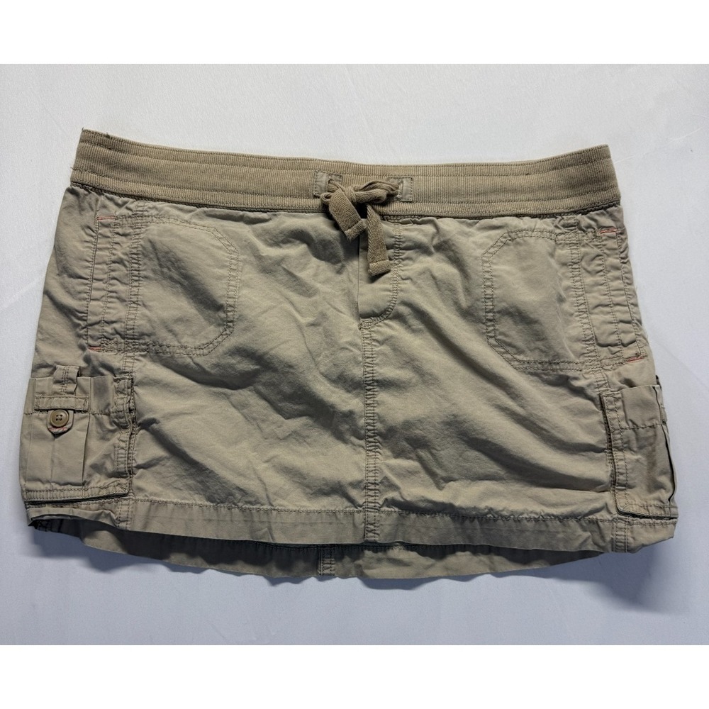Old Navy Mini Skirt Womens Large Beige Cotton Utility Pockets Drawstring Casual